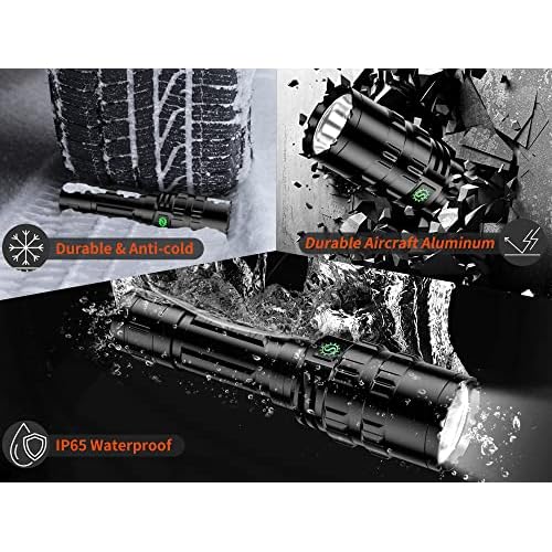 Tactical Flashlight,1600LM Light for 984FT Beam Distance, IP65 Waterproof Level 5 Lighting Modes Picatinny Flashlight with Remote Pressure Switch, Red,White,Bule,Green Light for Hunting