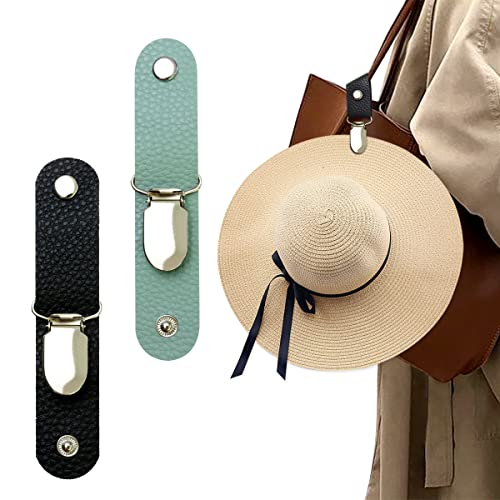 Hat Clip for Travel - PU Leather Multifunctional Duckbill Clip - Black & Blue