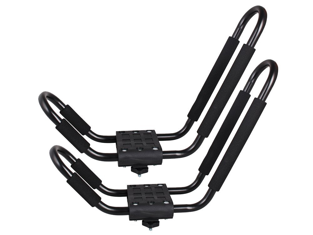 TMS Kayak Roof Racks for 2 Kayaks - Dual Universal Fit Carriers Include Two Sets of Straps for Cars, Trucks and SUVs - Easy to Mount J-Bar Style Carriers for Kayaks Canoes Paddleboards and Surfboards
