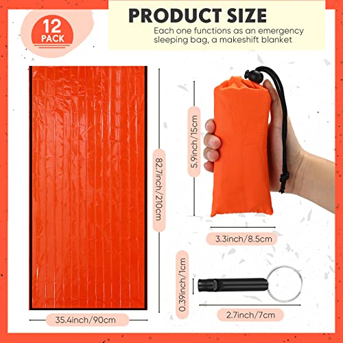 Qunclay 12-Pack Emergency Sleeping Bag Bivy Sacks with Hood, Orange 82.7 x 35.4 in, Includes Whistles & Nylon Stuff Sack