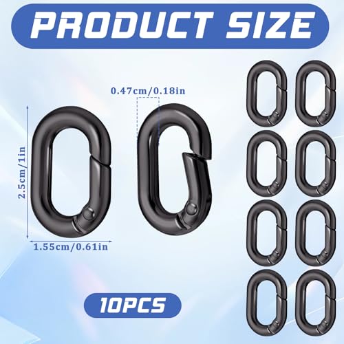 10-Pack Black Oval Carabiner Clips - Metal Keychain Hooks
