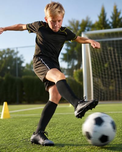 Funjoon Kids Soccer Socks 8-12 Years Youth Boys Knee High Cushioned Sports White