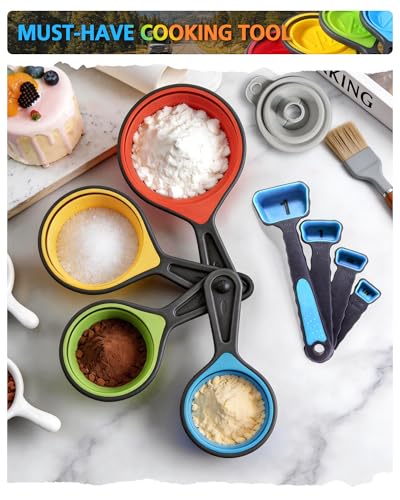 Collapsible Measuring Cups and Spoons Set with Funnel, 9-Piece,