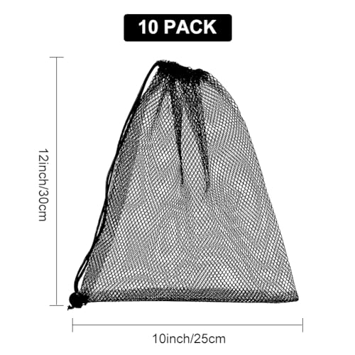10 Pack Mesh Drawstring Bags 10x12 inch Portable Storage for Travel & Outdoor Activities