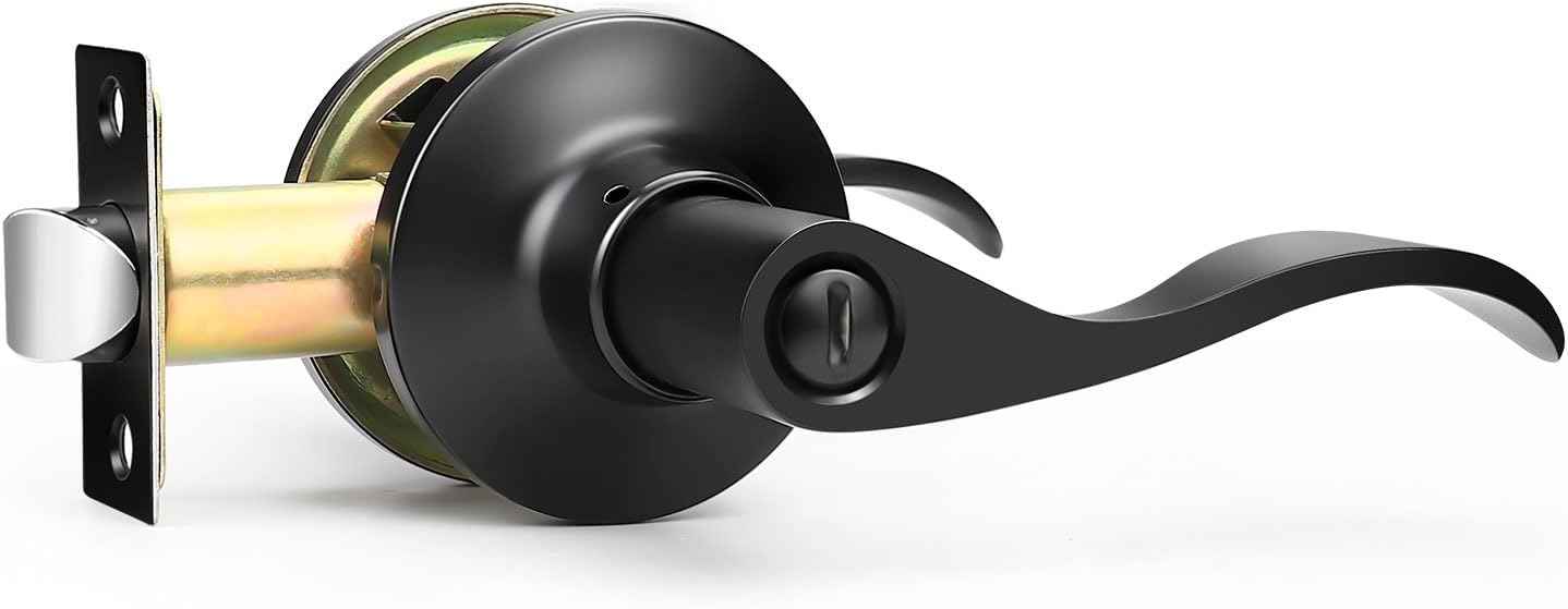 Black Privacy Door Levers - 6 Pack Keyless Modern Wave Handles for Bedrooms