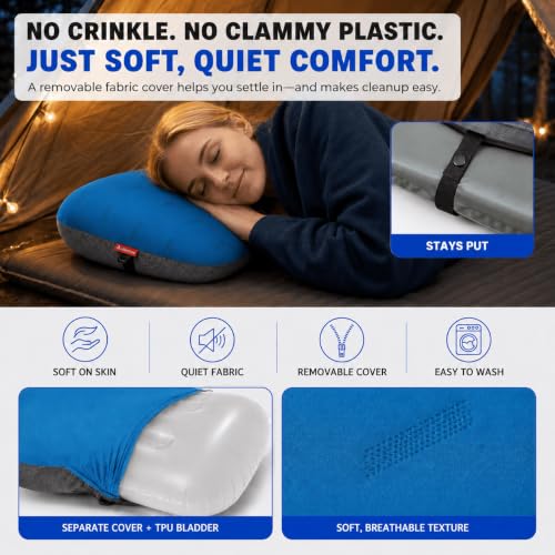 Hikenture Ultralight Inflatable Camping Pillow with Removable Cover - Blue