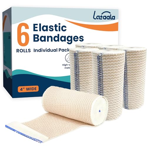 Lataala 6 Pack Elastic Bandage Wrap 4-inch Support & First Aid for Legs, Ankle, Knee, Foot, Reusable, Latex-Free