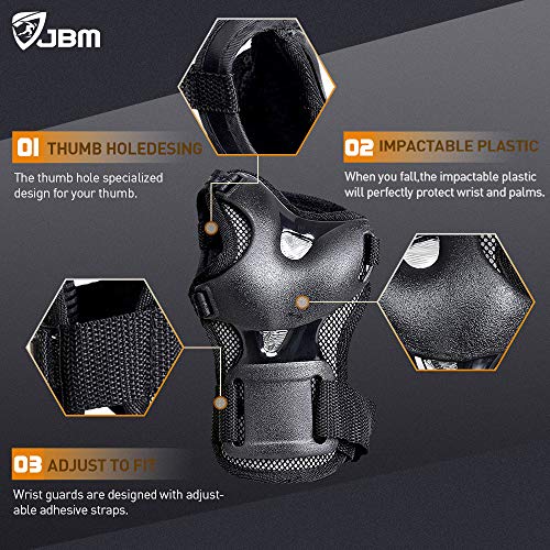 Adult Black Knee, Elbow & Wrist Guard Set for Cycling & Extreme Sports - Large