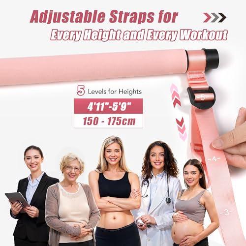 Pilates Bar Kit with Resistance Bands - Rose Pink for Full-Body Workouts
