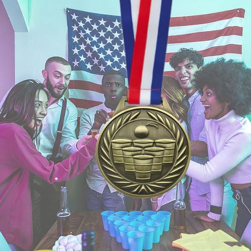 Beer Pong Trophy Medal - 3-Inch Award with Neck Ribbon