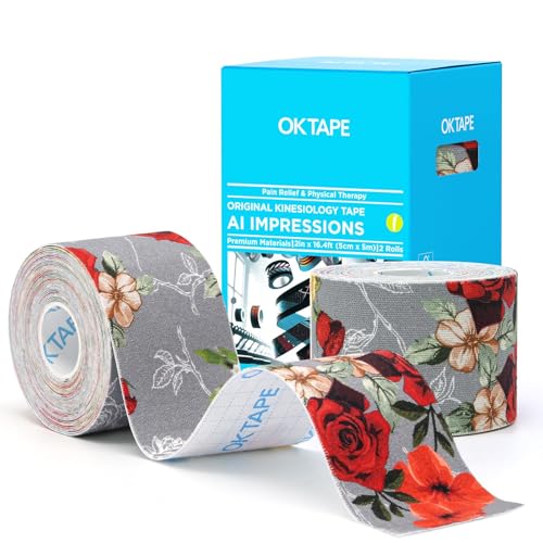 OK TAPE 2 Rolls Patterned Kinesiology Tape for Sports & Therapy - Rose
