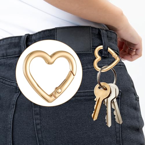 Gold Heart Shaped Keychain Clips - 4 Pack Zinc Alloy Carabiners