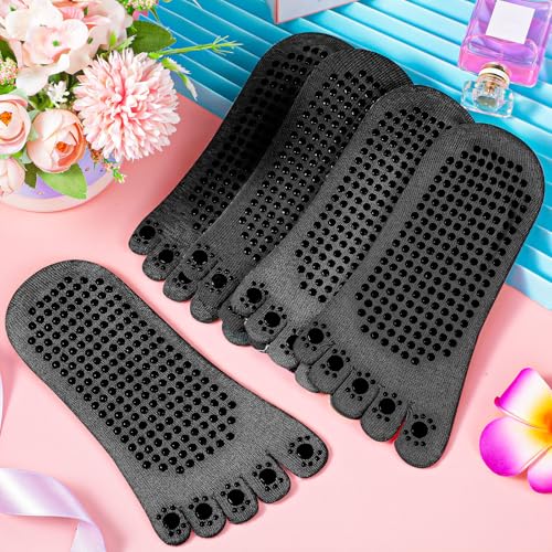 SATINIOR 7 Pairs Women’s Yoga Toe Socks with Grip - One Size, Black