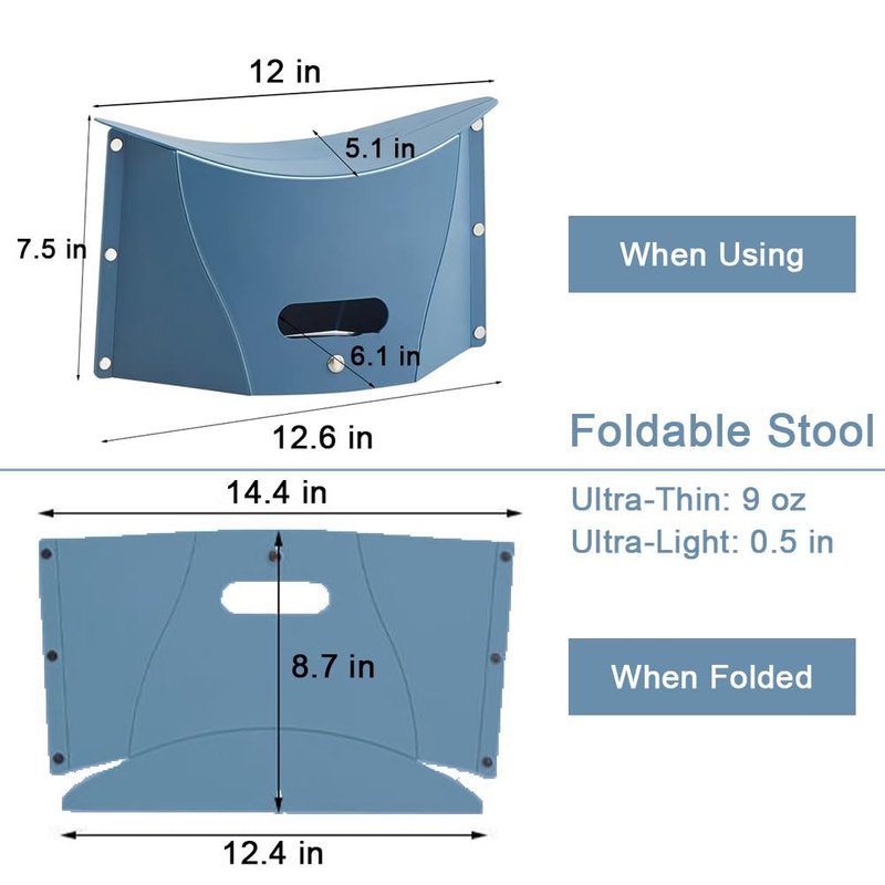 COLLMORE Foldable Portable Stool, 0.5 in Effortless to Carry, Lightweight Collapsable Folding Chair for Hiking Picnic Camping Fishing, Footrest for Flight (Blue)