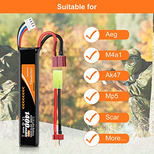 11.1V 1400mAh 30C LiPo Airsoft Battery with T Plug & Mini Tamiya