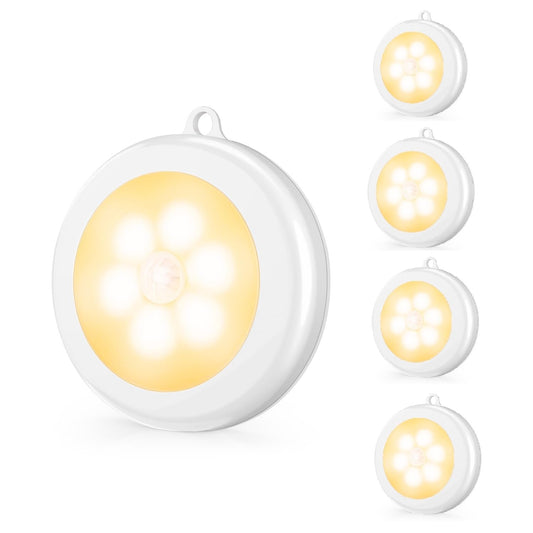 Mlambert 4 Pack Motion Sensor LED Night Light, Cordless Battery-Powered Stick-on Magnet Closet Lights, Safe Lighting for Stairs, Cabinet, Warm White