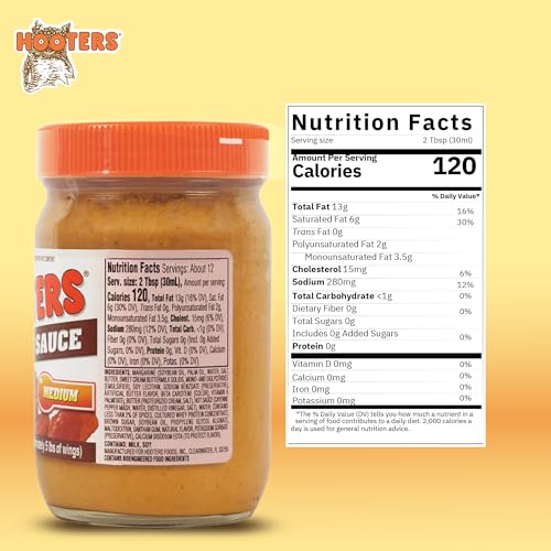 Hooters Medium Wing Sauce Original 12 Oz Pack of 6 - Spicy Chicken Wing Dipping Sauce