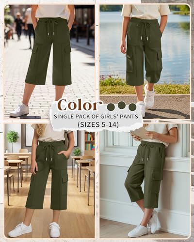 Girls Cargo Capri Pants with Pockets - Adjustable Waistband