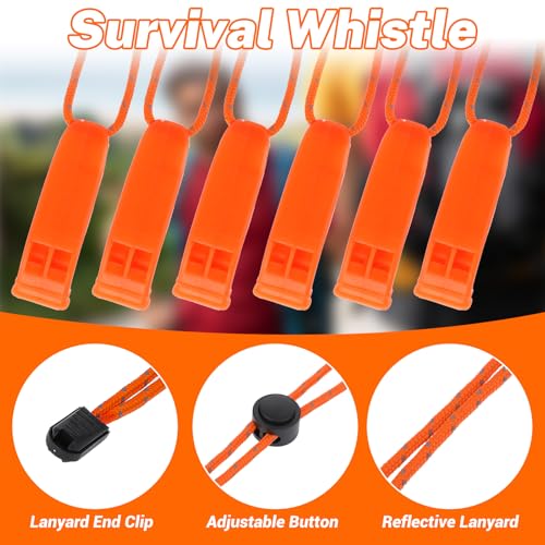 Emergency Survival Whistle with Reflective Lanyard - 2 Pack