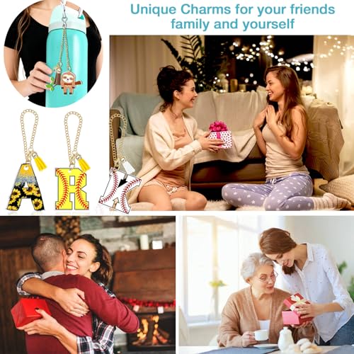 Personalized Initial Water Bottle Charm - Baseball Design - Large
