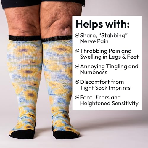 Viasox EasyStretch Diabetic Socks for Men & Women, Non Binding, Seamless Toe, Loose Fit (Sunny Days, Large)
