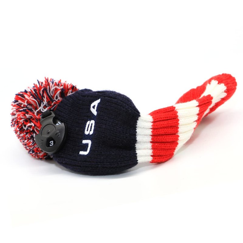 3pcs Pom Pom Golf Headcovers, #1 3 5 Golf Wood Headcovers Set, Knitted Golf Club Head Cover, Long Neck Golf Club Case Protection, Patriotism US Flag Pattern