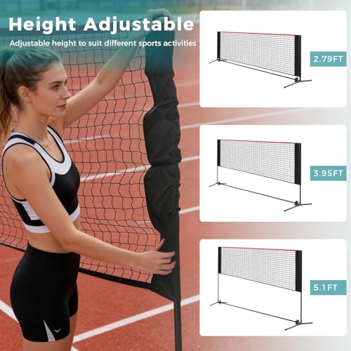 Badminton Net Set - 10FT Adjustable Height, Multi Sport Net - Red