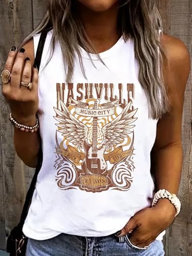 LANMERTREE Women's Coconut Tree Tank Top Medium Nashville White Summer Vacation Sleeveless Shirt Casual Beach Tee