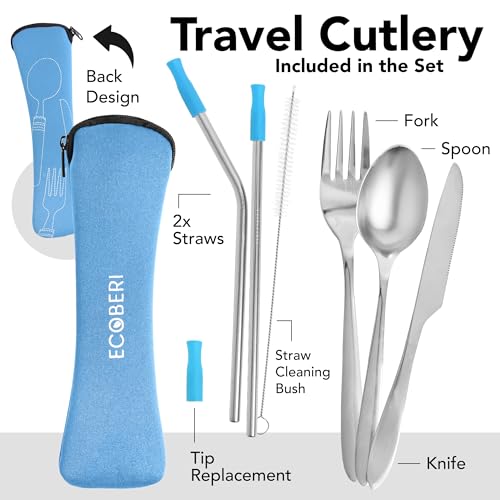 ECOBERI Reusable Travel Utensils Set with Case - Multicolor, 4 Complete Sets
