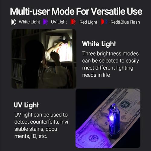 NEXTORCH K40 Keychain Flashlight, 700 Lumen Pocket EDC Rechargeable Flashlight with UV Black Light, Red/Blue Light, 3 Modes and Strobe for Everyday Use, Dog Walking, Emergency Defense, Beacon Location