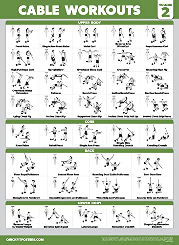 Cable Machine Workout Posters - Laminated 4 Pack (18" x 24")