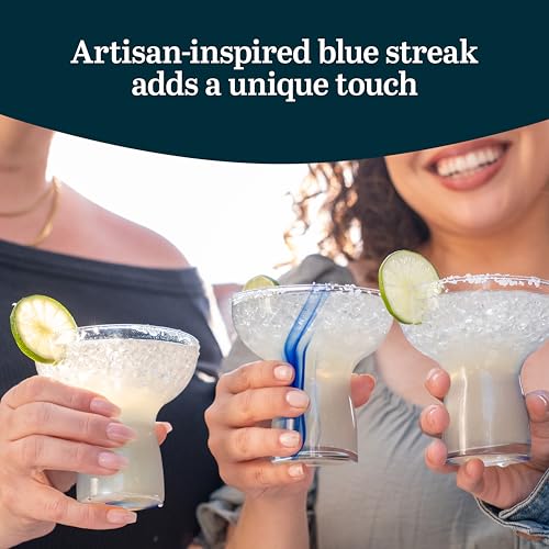 Libbey Blue Ribbon Stemless Margarita Glass Set of 6 - Artisan-Inspired, Lightweight Mexican Glassware for Parties