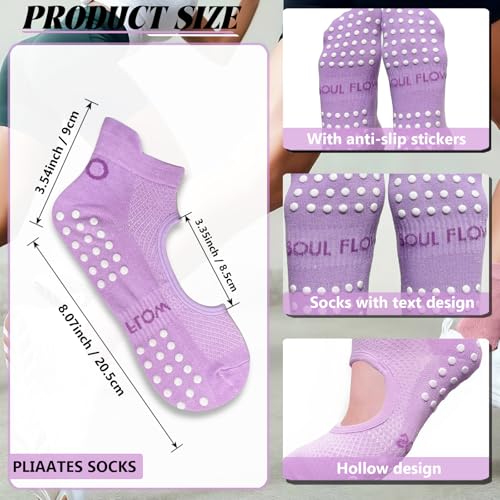 4 Pairs Non-Slip Pilates Socks with Grips - One Size Open Top