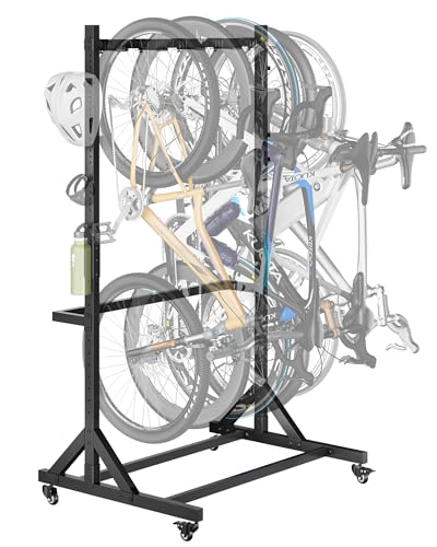 Freestanding Bike Storage Rack for 5 Bikes - Heavy Duty with Wheels