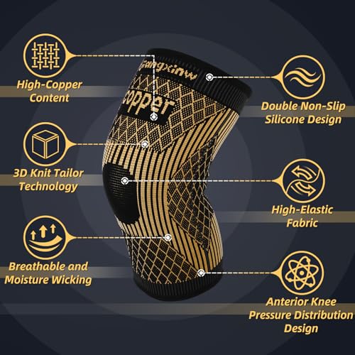 Copper Compression Knee Sleeve - X-Large, Orange Support for Pain Relief