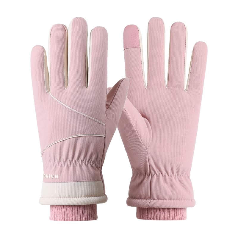 Winter Women Ski Gloves - Windproof Touchscreen Snow Glove - Pink, One Size