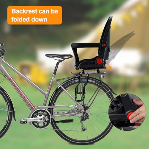 Rear Child Bike Seat - Safe, Comfortable for Ages 2-5 - Black