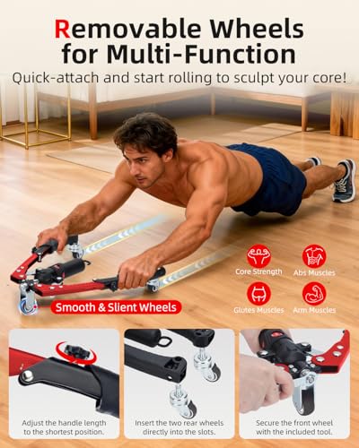 Abahub Twister Arm Exerciser with Hydraulic Resistance, Red with Wheels, Max 440 lbs