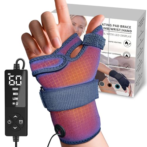 CREATRILL Thumb & Wrist Brace for Carpal Tunnel Relief, Electric Hand Heating Pad for CMC Joint Thumb Arthritis, Tendonitis, Wrist Support