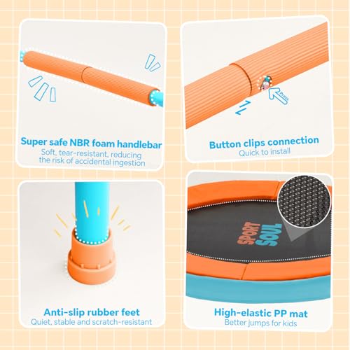 Mini Trampoline for Kids 3-6 with Foam Handle Bar - Orange & Sky Blue