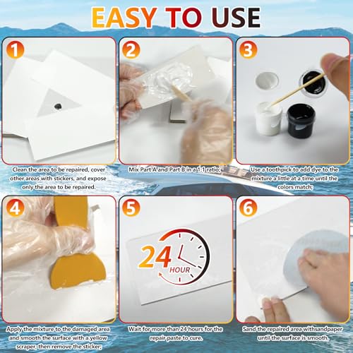 Marine Fiberglass Repair Kit for Boats - Gel Coat & Epoxy Filler