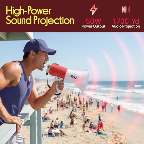50W Portable Megaphone Bullhorn with Bluetooth - Red