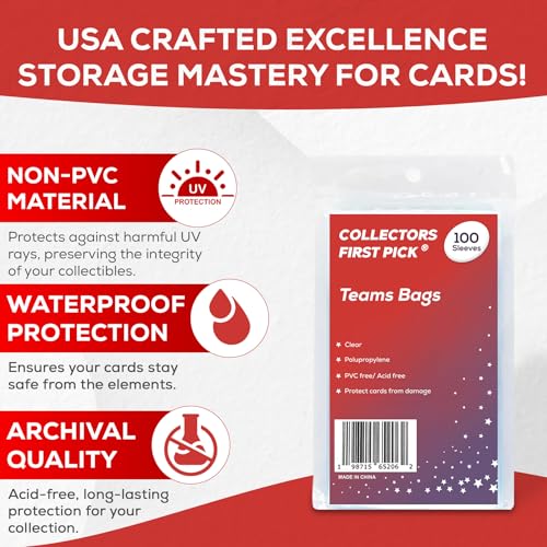 Resealable Trading Card Team Bags - 100 Pack Clear Card Sleeves for Storage