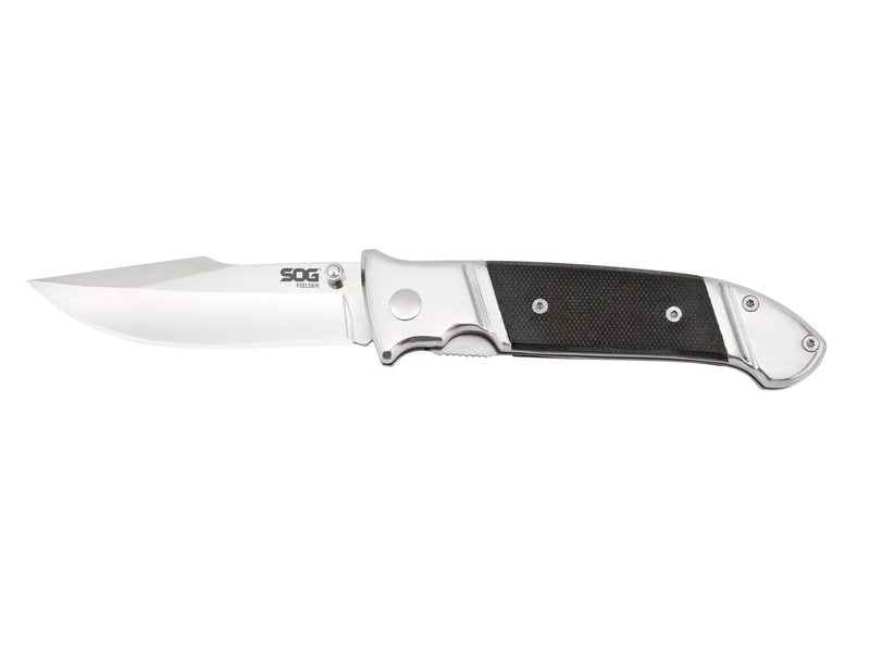 SOG Fielder G10 Folding Pocket Knife - Easy Open 3.3 Inch Foldable Knife Blade w/ EDC Knife Handle and Clip, Stainless Steel Do-It-All Knife (FF38-CP) , Black