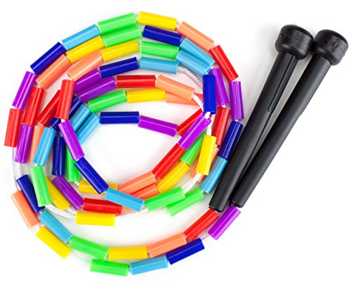 7-Foot Rainbow Beaded Jump Rope - Weighted Segmented Fitness Rope - Multicolor