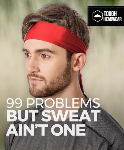 Moisture-Wicking Athletic Tie Headband - 4-Way Stretch Sweatband - Red