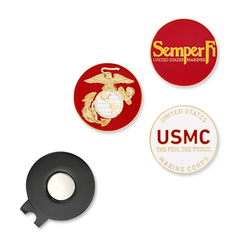 PinMart Officially Licensed United States Marine Corps Pack of 3 Magnetic Golf Ball Markers and Hat Clip - Golf Accessories for Men and Women - Ball Markers and Hat Clip with Magnet for Golf Hats