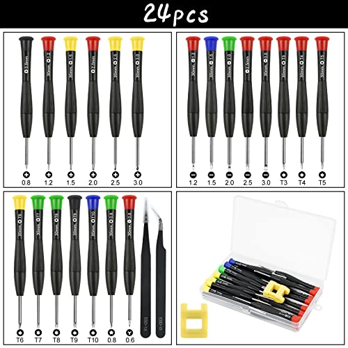 Ainiv Mini Precision Screwdriver Set, 24PCS Small Magnetic Screwdriver with Tweezers & Magnetizer Flathead Phillips Pentalobe Torx Star Screwdriver Kit Tool for Repairing Eyeglass Phone Watch