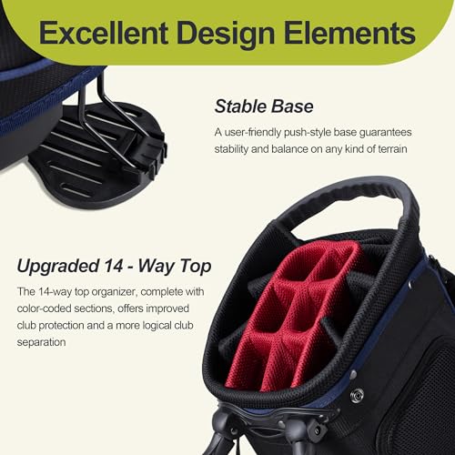 Lightweight 14-Way Golf Stand Bag - Black with 10 Pockets