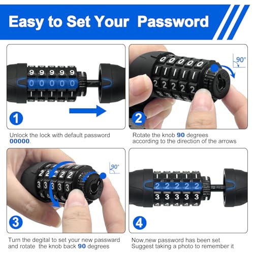 Heavy Duty 5-Digit Resettable Bike Chain Lock - 3.2 Ft Anti-Theft Security